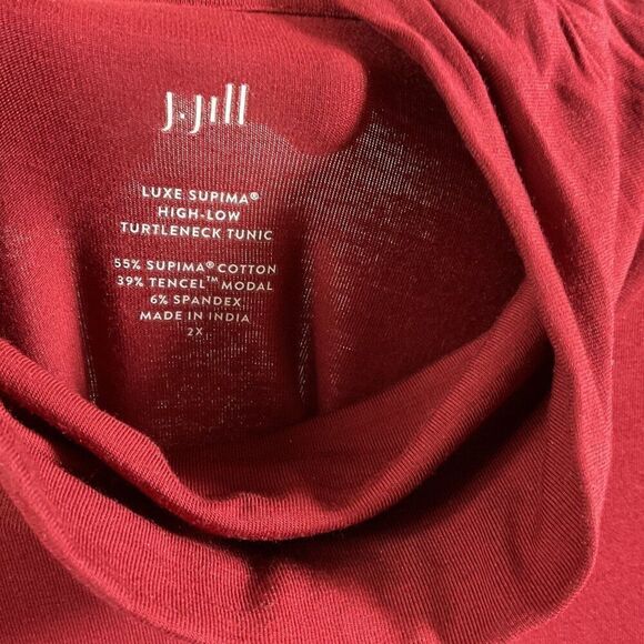 J.Jill Luxe Supima Hi-Low Turtleneck Tunic, size 2X, side slits, Maroon/Red - Picture 5 of 5